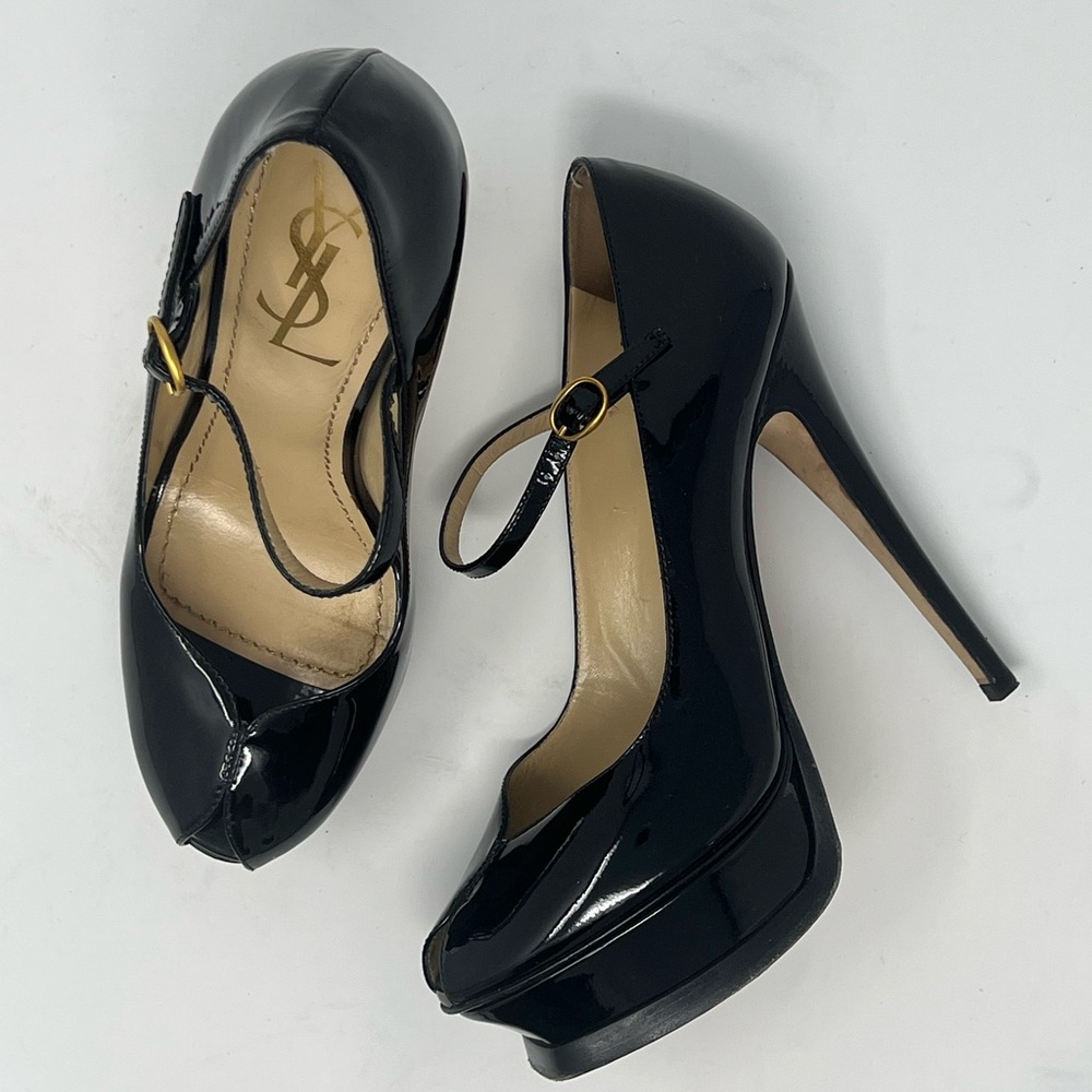 Yves Saint Laurent Black Patent Leather Platform Heels